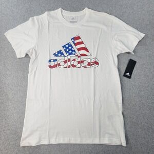 Adidas‎ Patriotic Flag Logo Spell Out T-Shirt Mens Large White Short Sleeve Tee